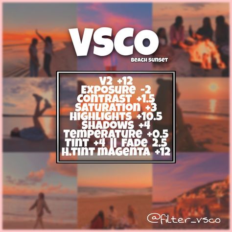 Vsco Filter Aesthetic Sunset, Vsco Sunset Edits, Filters For Beach Pictures, Vsco Filter Sunset, Vsco Beach Aesthetic, Lr Filter, Beach Filter, Sunset Filter, Edit Tips