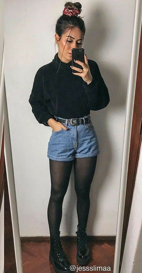 @AranzaDrive ❁ La Inspired Outfits, Corset And Flannel Outfit, Diy Octoberfest Outfits Women, Skirt And Tights Outfit Fall, Short Skirt Sweater Outfit, Casual Goth Fall Outfits, Alt Chic Outfit, Emo Outfits Women, Guest Outfit For Wedding