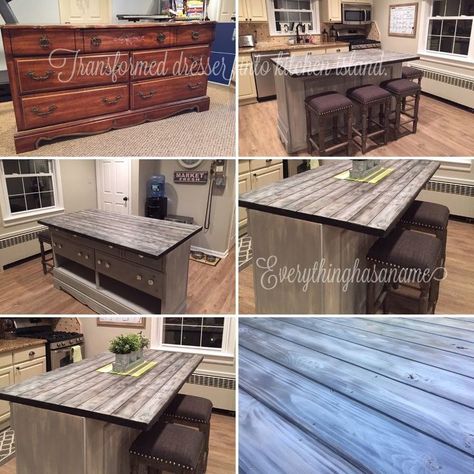 Dresser Into Kitchen Island, Kitchen Island Dresser, Island Dresser, Kitchen Island Makeover, Builder Grade Kitchen, Dresser Kitchen Island, Stonewall Kitchen, Farmhouse Kitchen Island, Kitchen Cabinets Makeover