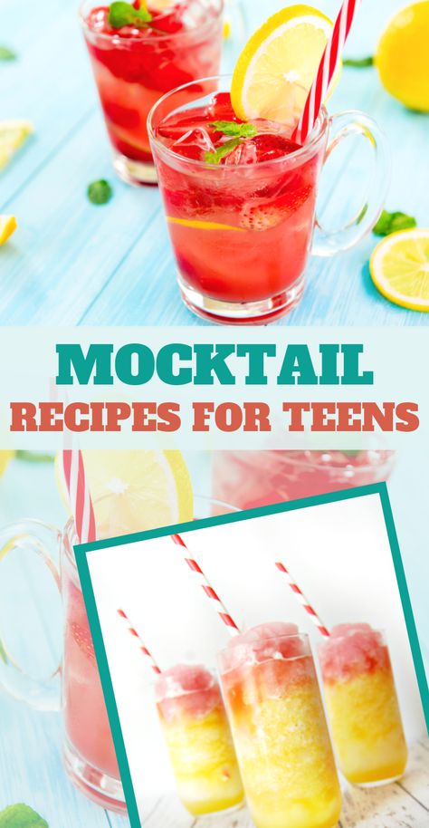 Drinks For Teenage Party, Prom Drink Ideas, Teen Mocktail Bar, Nonalcoholic Drinks For A Crowd, Sweet Sixteen Mock Tails, Fun Mocktails For Teens, Specialty Drinks Nonalcoholic, Candy Mocktails Non Alcoholic, Kid Friendly Drinks Non Alcoholic