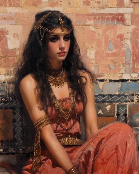 Old Arabian Aesthetic, Queen Painting Aesthetic, Ancient Persian Women Art, Ethereal Paintings Of Women, Iranian Women Art, Arabic Princess Art, Persian Female Warrior, Ancient Women Art, Arabic Princess Aesthetic