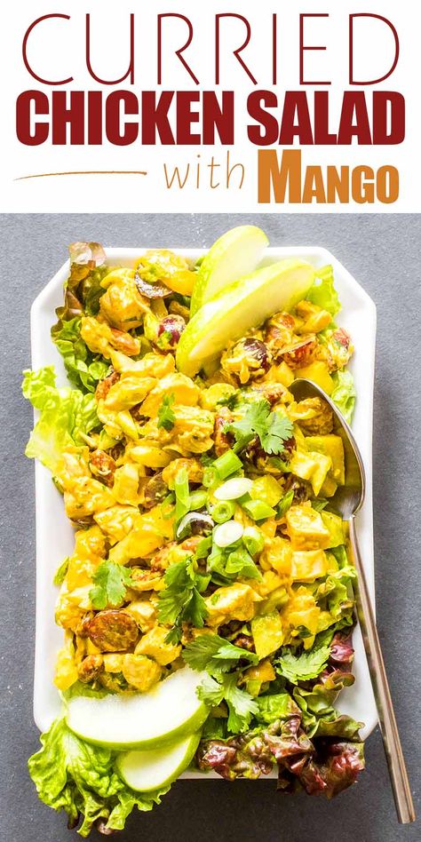 Chicken And Mango Salad Recipe, Mango Curry Chicken Salad, Chicken Salad With Mango, Mango Dishes, Fuhrman Diet, Mango Chicken Salad, Curry Mango, Curried Chicken Salad, Classic Chicken Salad