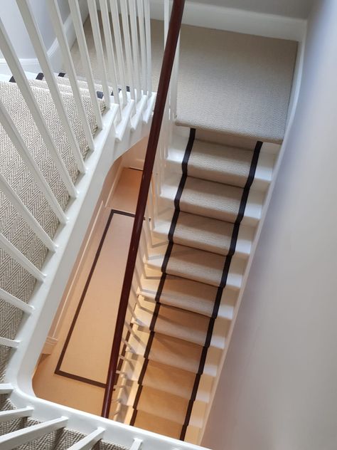 Hessian Stair Carpet, Striped Hallway Carpet, Sisal Herringbone Carpet, Hallway Update, Herringbone Wool Carpet, Herringbone Carpet, Carpet Stair Treads Uk, Herringbone Stair Carpet Uk, Stairs Carpet