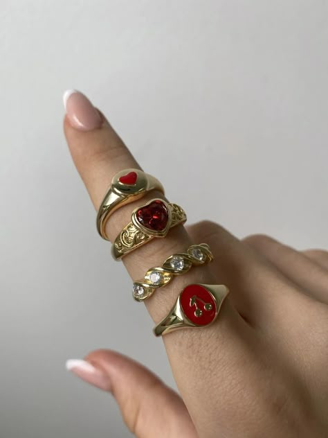 Cherry Blossom Ring, Jewelry Accessories Ideas, Dope Jewelry, Red Jewelry, Classy Jewelry, Funky Jewelry, Jewelry Lookbook, Girly Jewelry, Jewelry Inspo