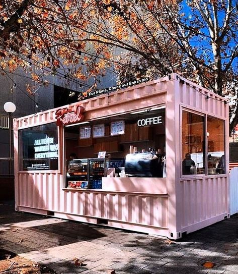 Pink Coffee Shop, Container Coffee Shop, Mobile Coffee Shop, Container Cafe, Food Kiosk, Container Bar, Mobile Coffee, Coffee Truck, Cafe Shop Design