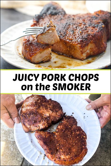 If you enjoy smoked meats you have try this delicious and easy smoked pork chops recipe. Using a tasty rub over thick meaty chops and cooked in a smoker to get juicy, tender delicious pork chops. There are virtually no carbs in this recipe so it's perfect for those on a keto diet. The flavor is so good you have to give it a try. Pellet Grill Pork Chops, Traeger Pork Chops, Grilling Thick Pork Chops, Thick Pork Chop Recipe, Pellet Smoker Recipes, Bone In Pork Chops, On The Smoker, Smoked Pork Chops, Traeger Grill Recipes