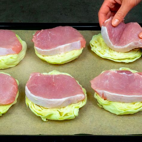 Pork chop on cabbage steaks! I’m cooking them for 3 days in a row and I’m still loving them | tomato, white cabbage, cheese | Pork chop on cabbage steaks! I’m cooking them for 3 days in a row and I’m still loving them Ingredients: pork chop - 800 g (28.2 oz) onion - 130 g (4.6... | By Cookrate Pork Chop On Cabbage Steak, Pork Chop Cabbage Recipes, Pork Tenderloin With Cabbage, Pork Chops With Cabbage, Pork Loin And Cabbage Recipes, Pork Chops And Cabbage Recipes, Cabbage And Pork Chops, Pork And Cabbage Recipes, Pork Chops And Cabbage