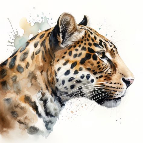 Wild Cat Drawing, Leopard Watercolor Painting, Jaguar Painting, Jaguar Art, Animal Digital Art, Leopard Drawing, Jaguar Animal, Leopard Watercolor, Leopard Art