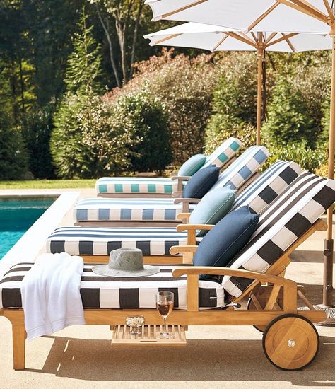 Teak Pool Furniture, Pool Lounge Chairs Sun Lounger, Colorful Pool Furniture, Pool Loungers Chaise Lounges, Pool Side Chairs, Pool Deck Furniture Ideas, Pool Seating Ideas, Pool Chaise Lounge Chair, Pool Patio Decor