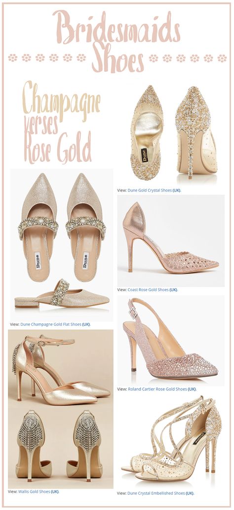 Shoes For Bridesmaids Long Dresses, Champagne Gold Shoes, Gold Bridesmaid Shoes Heels, Shoes For Champagne Dress Bridesmaid, Champagne Bridesmaid Shoes, Champagne Dress Accessories, Shoes For Champagne Dress, Rose Gold Dress Long, Bridesmaids Shoes For Long Dresses