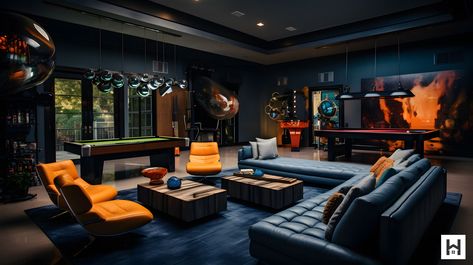 The Entertainment and Recreational Spaces Luxury Entertainment Room, Modern Entertainment Room, Office Entertainment Room, Home Entertainment Room, Entertainment Room Ideas, Entertainment House, Basement Rooms, Luxury Game Room, Den Makeover