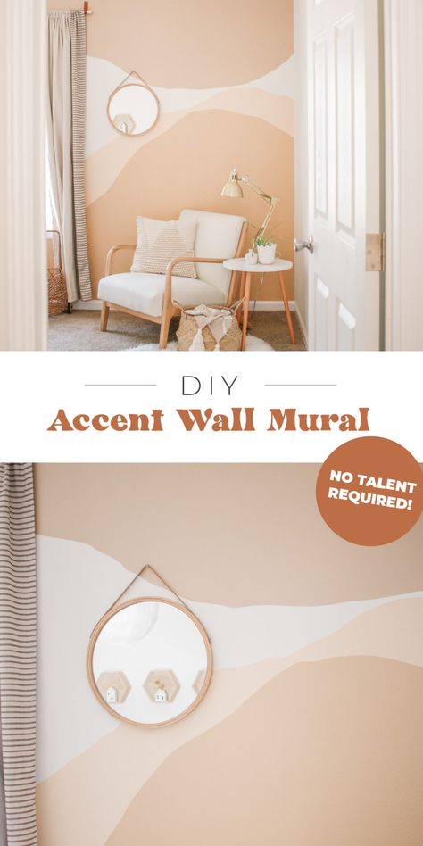 Neutral Accent Wall Paint, Paint Design Behind Bed, Easy Nursery Paintings Diy, Paint Design Accent Wall, Accent Wall Scandinavian, Diy Watercolor Accent Wall, Boho Wood Accent Wall, Abstract Nursery Wall, Painting Shapes On Walls Diy