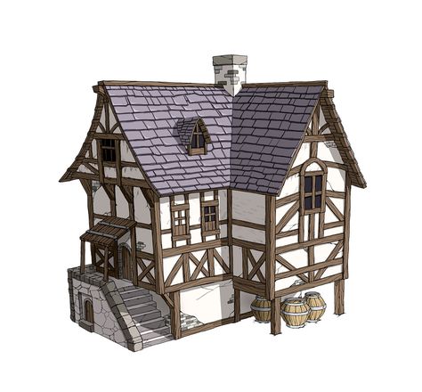 ArtStation - Medieval House design, Donghun Lee Medieval Wooden House, Medieval Village Illustration, Medieval Fantasy House Concept Art, Medieval House Drawing, Medieval House Design, Medieval House Concept Art, House Concept Art, Tiny Glade, Theme Park Planning