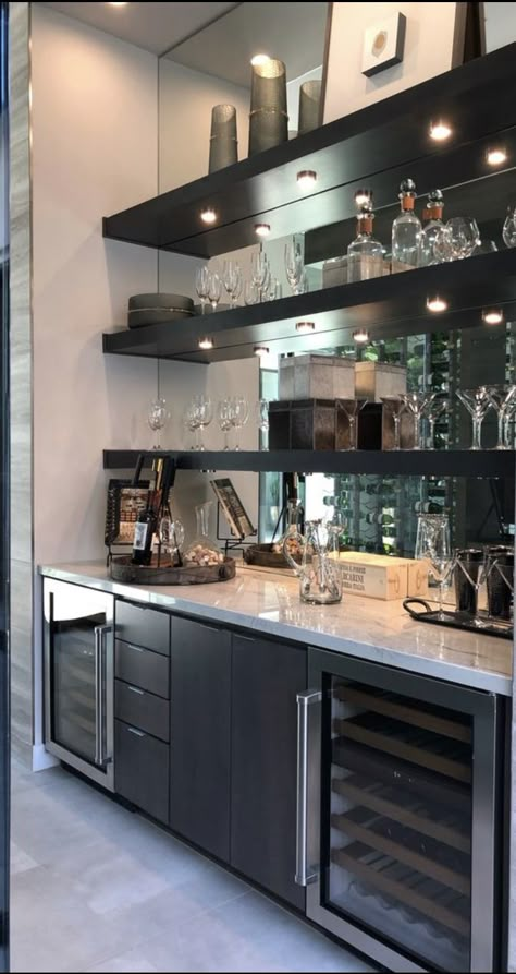 Closet Into A Bar, Modern Home Bar Designs, Home Wine Bar, Bar Lounge Room, Home Wet Bar, Home Bar Areas, Home Bar Cabinet, Home Bar Rooms, Modern Home Bar