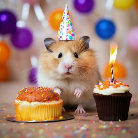 Cute Birthday hamster with cake. Illustration AI Generative Hamster Party, Hamster Birthday, Cake Illustration, Cute Birthday, Hen, Cake Toppers, Birthday Party, For Free, Cake