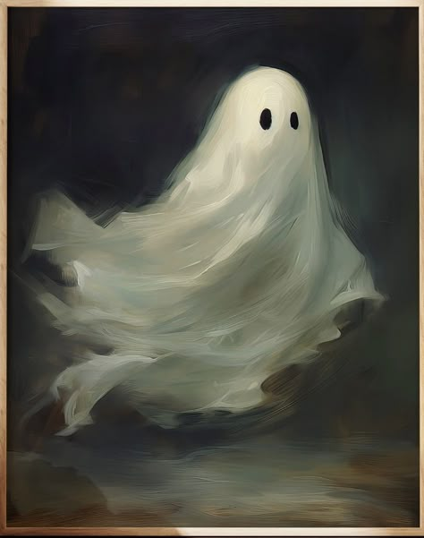 Realistic Ghost Painting, Ghost Cute Art, Dark Academia Painting Ideas, Ghost Art Aesthetic, Ghost Painting Aesthetic, Ghost Character Art, Ghost Sketches, Cute Small Paintings, Ghost Art Cute