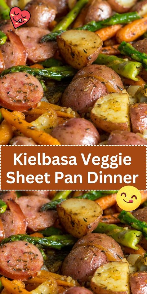 Make dinner easy and delicious with this Kielbasa Veggie Sheet Recipes With Kielbasa Sausage, Recipes With Kielbasa, Veggie Sheet Pan, Kielbasa Recipes, Kielbasa Sausage, Sheet Pan Suppers, Sheet Pan Dinners Recipes, Pan Recipes, Kielbasa