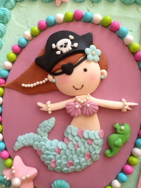 Mermaid Pirate Cake Mermaid Cupcake Cake, Pirate Cupcakes, Mermaid And Pirate, Pirate Birthday Cake, Pirate Mermaid, Double Birthday Parties, Mermaid Pirate, Mermaid Pirate Party, Pirate Cupcake