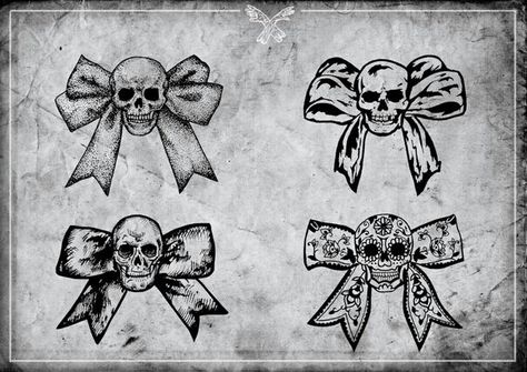 Bows and skulls Goth Bow Tattoo, Gothic Bow Tattoo, Skull Bow Tattoo, Ny Tattoo, Skull With Bow, Lace Stencil, Butterfly Tattoo Meaning, Funky Tattoos, Bow Art