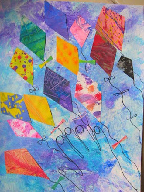 collage kites mary making Spring Art Projects, 2nd Grade Art, Childrens Artwork, Creation Art, Classroom Art, Collaborative Art, Kindergarten Art, Art Lesson Ideas, Kid Art