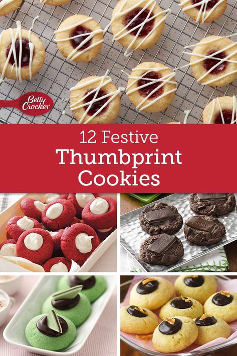 Cookies Thumbprint, Betty Crocker Cookies, Chocolate Thumbprint Cookies, Cookie Recipe Video, Baked Donut Recipes, Betty Crocker Recipes, Thumbprint Cookies Recipe, Flavor Combinations, Recipes Beef