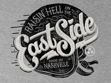 East Side - Tee Design by Derrick Castle Motorcycle Illustration, Logos Vintage, Hand Drawn Type, Vintage Logos, Business Baby, Bike Style, Lettering Typography, Lettering Calligraphy, Typography Letters