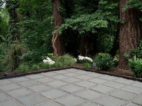 Pavers And Pea Gravel Patio, Pea Gravel Parking Area, Checkered Patio Pea Gravel, Pavers With Gravel, Paver Patio Ideas Paving Stones Pea Gravel, Pea Gravel And Paver Patio Diy, Black Star Gravel With Pavers, Diamond Pavers With Gravel, Patio Border Ideas