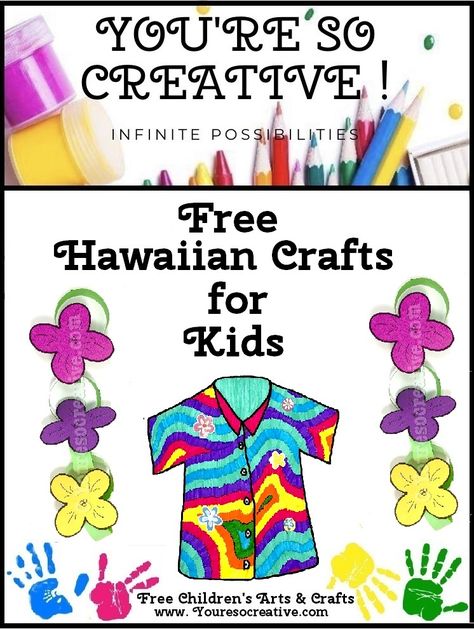 Your little artist will have fun making this craft. For more, FREE craft projects please visit www.youresocreative.com #Freekidscraft Hawaii Crafts For Toddlers, Aloha Crafts Preschool, Hawaii Preschool Theme, Luau Crafts For Toddlers, Luau Craft Ideas, Hawaiian Preschool Activities, Luau Activities For Kids, Hawaiian Crafts For Preschool, Hawaiian Arts And Crafts