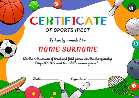 Track And Field Games, Sports Certificate, Certificate Of Recognition Template, Certificate Of Achievement Template, Office Templates, Nursery Rhymes Songs, Sports Meet, Awards Certificates Template, School Frame