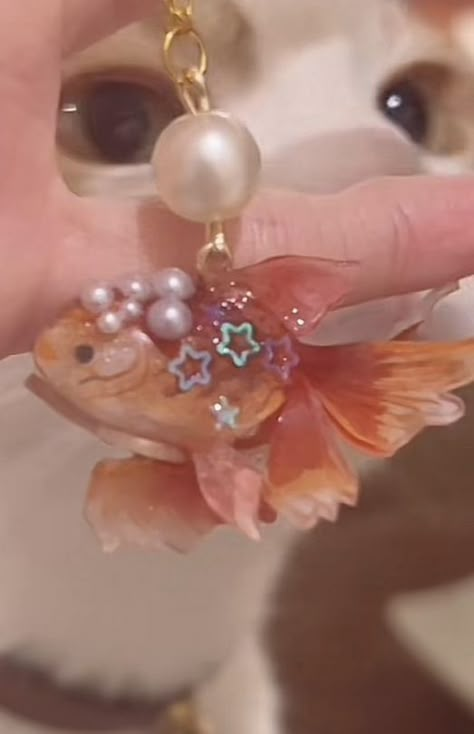 Gold Fish Aesthetic, Goldfish Aesthetic, Fish Accessories, Fish Keychain, Glowing Effect, Shrink Paper, Pretty Fish, Fish Earrings, Bead Charms Diy