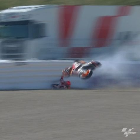 MotoGP on Instagram: “Fortunately @marcmarquez93 walked away from THIS! 😱 The Spaniard suffered a high speed crash at Turn 7 in FP3! 💢 #SpanishGP 🇪🇸 #MM93…” Motorcycle Racing, Motogp, High Speed, Walking, Turn Ons, Instagram