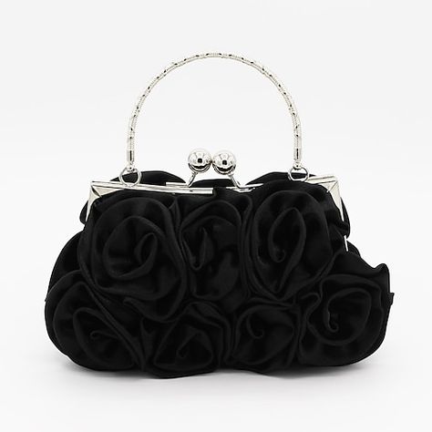 Rose Handbag, Rose Clutch, Rose Flower Pattern, Rose Bag, Wedding Handbag, Clutch Bag Wedding, Bridal Handbags, Satin Noir, Bridal Bag