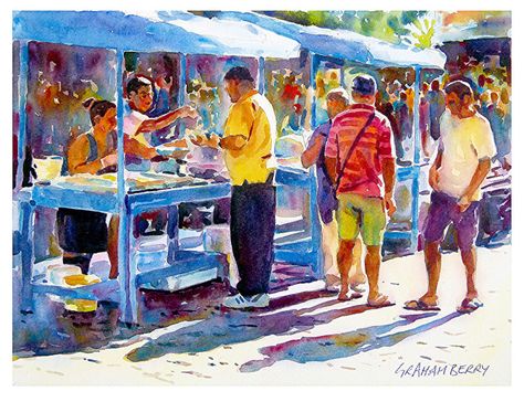 Fish stall 2 by Graham Berry Watercolor ~ 12" x 16" Berry Watercolor, Composition Painting, Modern Artwork Abstract, Human Figure Sketches, Painting People, Figure Sketching, Watercolor Artists, Watercolor Paintings Tutorials, Indian Paintings