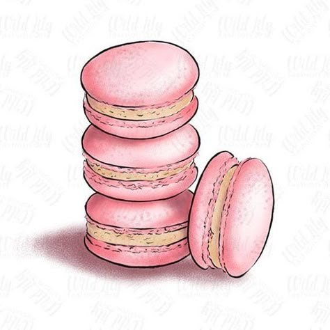 Retro Clip Art, Pink Macaroons, Desserts Drawing, Cookie Clipart, French Cookies, Food Illustration Art, Cupcake Art, Watercolor Food, Image Description