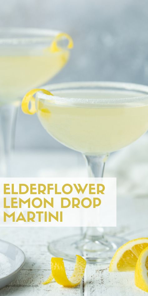 Easy Martini, Elderflower Drink, Lemon Drop Martini Recipe, Elderflower Cocktail, Lemon Drop Cocktail, Martinis Drinks, Citrus Vodka, Creative Cocktails, Lemon Drop Martini