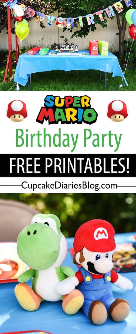 Super Mario Party Favor Ideas, Cricut Mario Projects, Super Mario Decorations Birthday Party Ideas, Mario Bros Printables Free, Super Mario Party Ideas Decoration, Mario Birthday Party Table, Simple Party Food Ideas, Birthday Party Outside Ideas, Super Mario Bros Birthday Party Free Printable