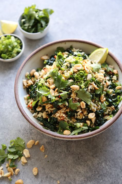 Nam Khao Recipe i.e. Vegan Thai or Lao Crispy Rice Salad with Greens and Herbs | This #easy #salad is crunchy, spicy, and #vegetarian | www.FeedMePhoebe.com Nam Khao Recipe, Healthy Asian Meals, Nam Khao, Crispy Rice Salad, Fresh Lifestyle, Marinated Kale, Rice Salad Recipes, Healthy Asian, Asian Meals