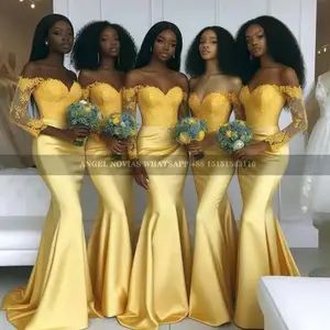 Long Mermaid Green Lace African Girls Bridesmaid Dresses Wedding Party Maid Of Honor Dress robe demoiselle d honneur femme - AliExpress Bridesmaid Dresses African, Champagne Gold Bridesmaid Dresses, Mermaid Yellow, African Bridesmaids, Yellow Mermaid, African Bridesmaid Dresses, Girls Bridesmaid Dresses, Mermaid Bridesmaid, Dresses African