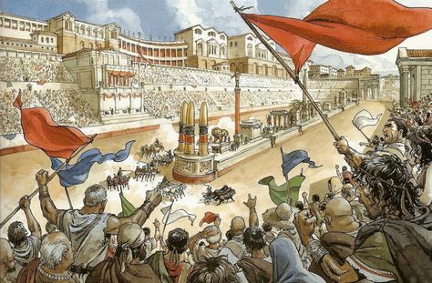 Circus Maximus, by Enrico Marini. Circus Maximus Rome, Chariot Racing, Roman Chariot, Marshal Arts, Ancient Roman Architecture, Ancient World History, Romulus And Remus, Circus Maximus, Eastern Roman