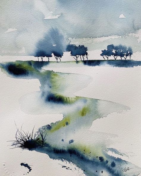 Watercolour Abstract, Learn Watercolor Painting, Abstract Watercolor Landscape, Watercolor Landscapes, Watercolour Landscape, Art Carton, Learn Watercolor, Minimalist Watercolor, Watercolor Paintings For Beginners