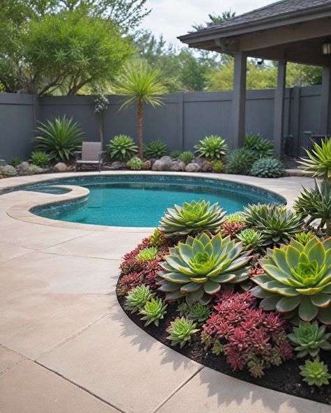 10 Best Succulents for around the Pool Boho Pool Decor, Pencil Plant, Arizona Pools, Summer Planters, Succulent Landscape, Tropical Backyard Landscaping, Pool Plants, Summer Planter, Succulent Landscape Design