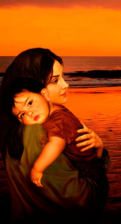 HAPPY  MOTHER'S  DAY  ♡♥♡ Mother Nature Wallpaper, Mother And Baby Paintings, Mother And Child Drawing, Mother And Child Painting, Mother Painting, Mother Daughter Art, Child Drawing, Child Painting, Mothers Day Gif