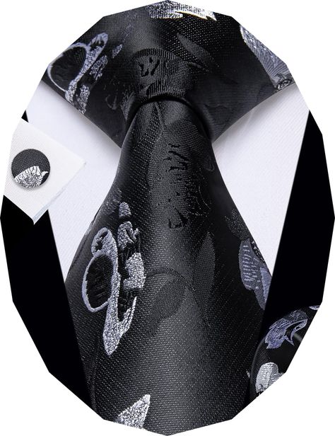 PRICES MAY VARY. Material: Mens black tie is woven with high-quality silk, Using 2400 stitches woven jacquard craft, soft to the touch, delicate pattern, the fabric is thick and textured. The high-density weaving craft is not easy to wrinkle and deform. Classic Size: 3.1 '' × 59 '' (8cm × 150cm); Handkerchief : 9.4'' x 9.4 '' (24cm x 24cm); The black tie is a great gift for Birthday, Christmas, Father's Day, Thanksgiving, Halloween. Design: Black floral ties are made of silk and in 2400 stitches Weaving Craft, Packing Gift, Dance Parties, Box Packing, Cufflink Set, Mens Stripes, Cufflinks Wedding, Business Events, Mens Neck Ties