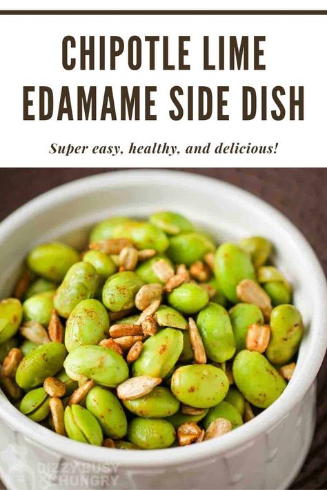 This Chipotle Lime Edamame side dish has so much flavor and only needs 5 minutes of prep! Throw it together for a healthy and tasty side dish or snack. This recipe uses frozen shelled edamame beans and just a few other ingredients, so you can easily keep everything on hand to make at a moment's notice! #edamamerecipe #healthysnack #spicyedamame #dizzybusyandhungry Edamame Recipe, Shelled Edamame, Edamame Recipes, Veggie Ideas, Clean Meals, Quick Bites, Meal Prep Snacks, Healthy Protein Snacks, Better Habits