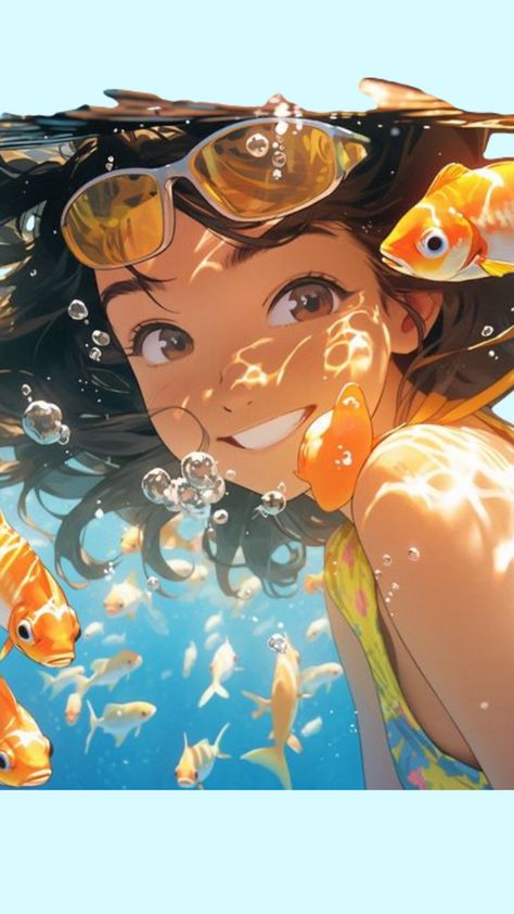 Underwater Drawing, Illustration Kunst, Underwater Painting, Art Masterpieces, Underwater Art, Wallpaper Animes, Free Text, Digital Art Anime, Human Art