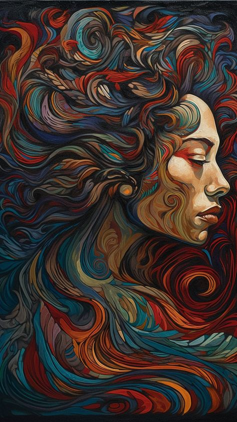 managed by ThetaCursed Face Artwork, Painting Of A Woman, Colored Pencil Artwork, Abstract Face Art, Optical Illusions Art, Abstract Art Painting Diy, Art Gallery Wallpaper, Colorful Hair, Illusion Art