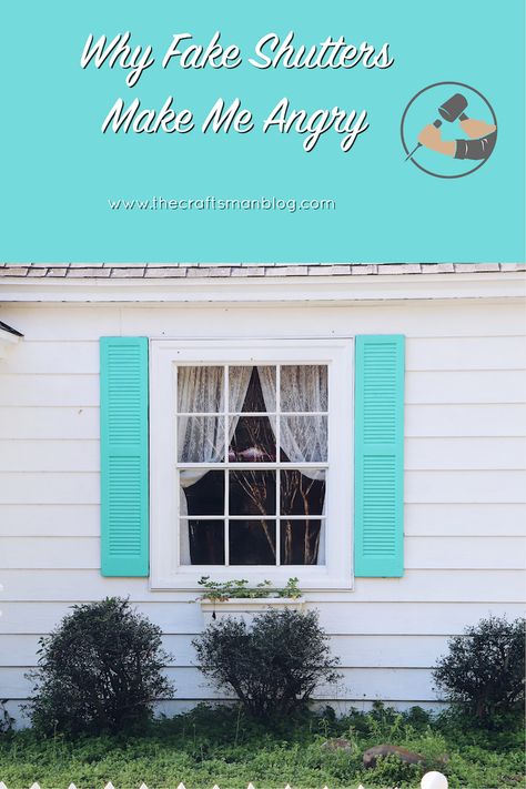 Read this article before making the disastrous decision of putting the wrong shutters on your home! #help #tips #tipsandtricks #shutters #homeowners #homeownerfail #designfail #hacks #homehacks #designhacks #diy #thecraftsmanblog #austinhistorical #home #exterior #homeexterior Fake Shutters Exterior, Remove Shutters Before And After, Removing Shutters Before And After, House Without Shutters, Decorative Shutters, House Before And After, Vinyl Shutters, House Shutters, Design Fails