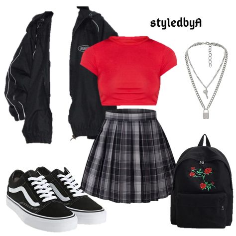 Simple Girl Outfits, Red And Black Outfits, Punk Style Outfits, Pastel Goth Fashion, Easy Trendy Outfits, Pinterest Fashion, Red Outfit, Kpop Fashion Outfits, Costume Outfits