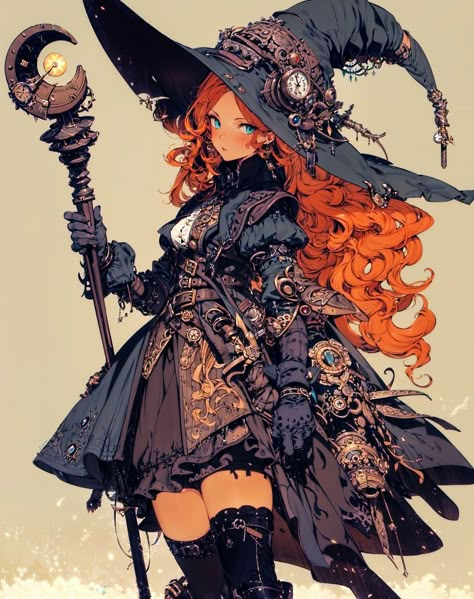 Artificer Dnd, Steampunk Witch, Witch Characters, Fantasy Witch, Anime Witch, Dnd Character Art, Dnd Inspiration, Characters Female, Dnd Character Ideas