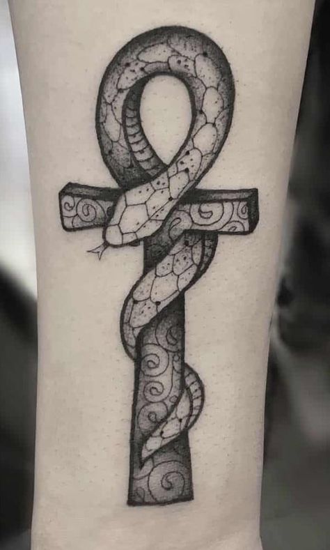 Feminine Ankh Tattoo, Ankh Snake Tattoo, Symbols Tattoos, Ankh Tattoo, Jack Tattoo, Hard Tattoos, Snake Tattoos, Arm Tats, Egypt Tattoo